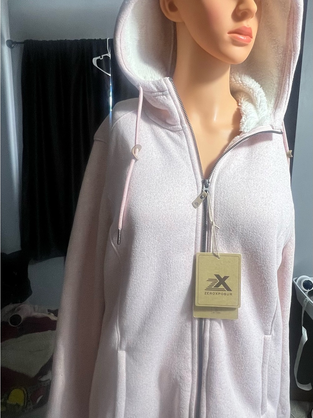 ZeroXposur Women's Soft Light Pink Sherpa-Lined Hooded Zip Jacket